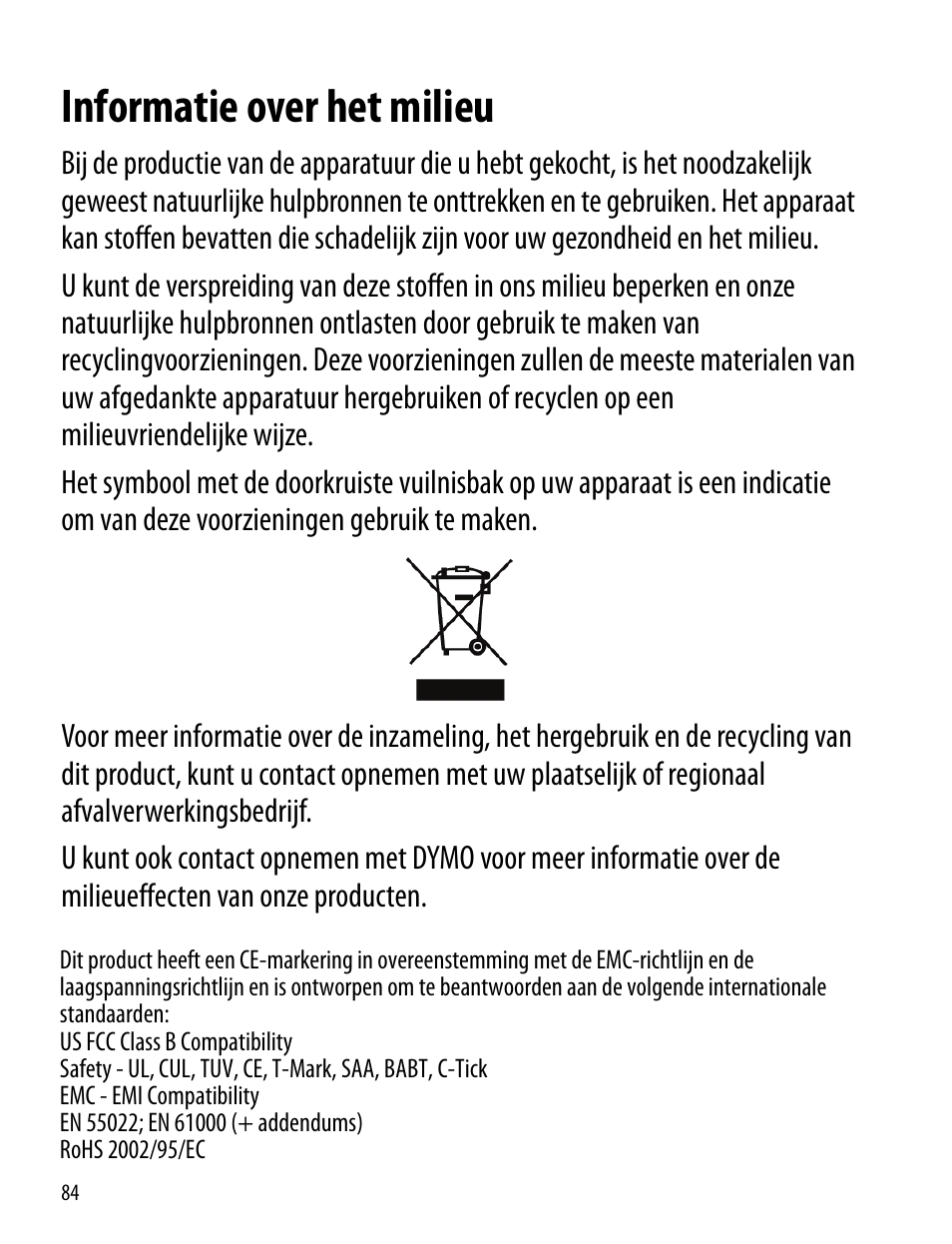 Informatie over het milieu | Dymo LabelManager 260P User Manual | Page 84 / 114