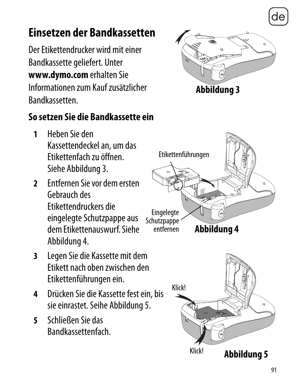 Einsetzen der bandkassetten | Dymo LabelManager 260P User Manual | Page 91 / 114