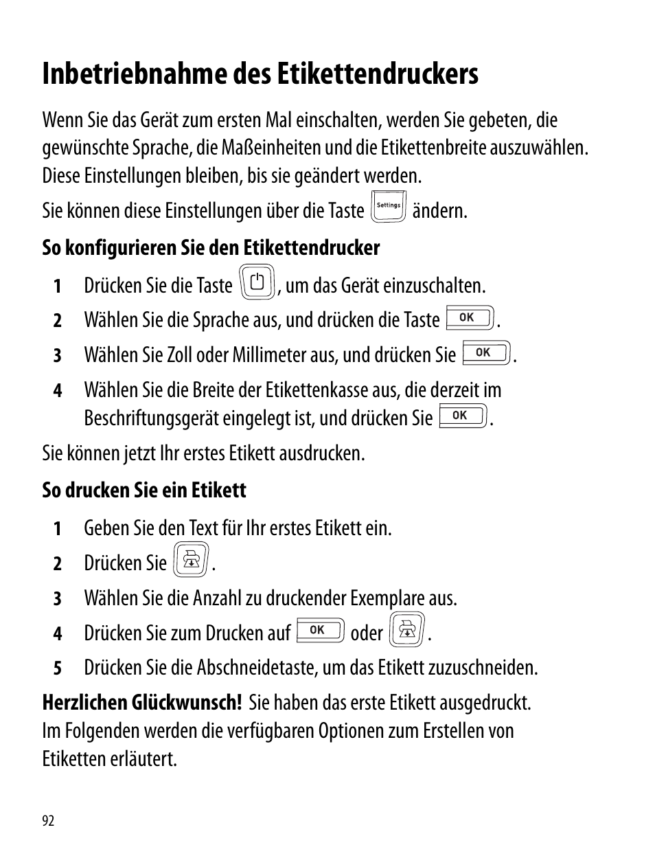 Inbetriebnahme des etikettendruckers | Dymo LabelManager 260P User Manual | Page 92 / 114