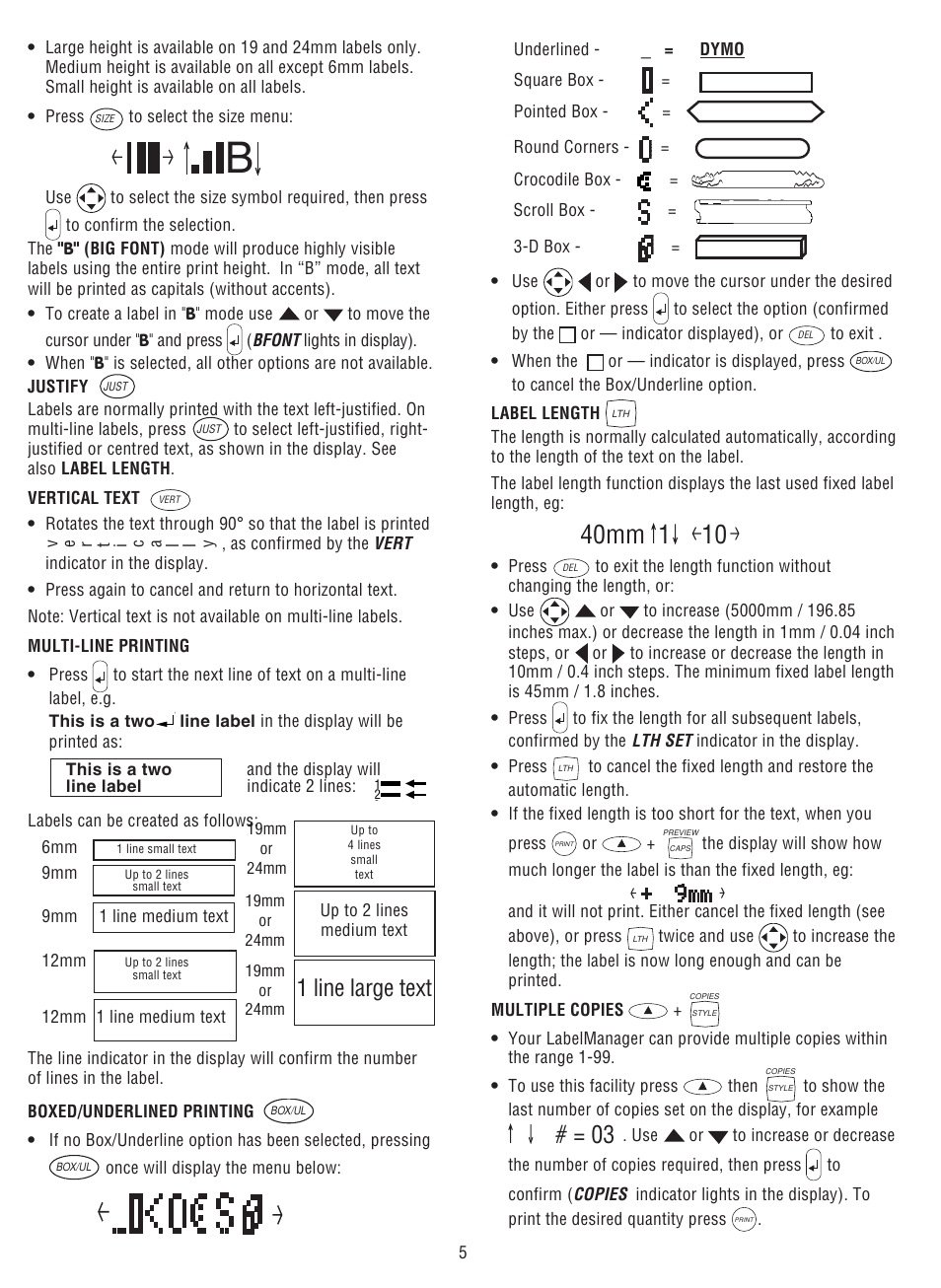 1 line large text | Dymo LabelManager 300 User Manual | Page 9 / 12