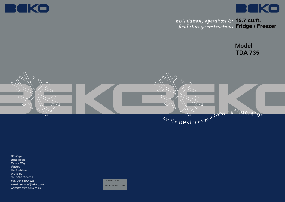 Beko FRIDGE / FREEZER TDA 735 User Manual | 11 pages