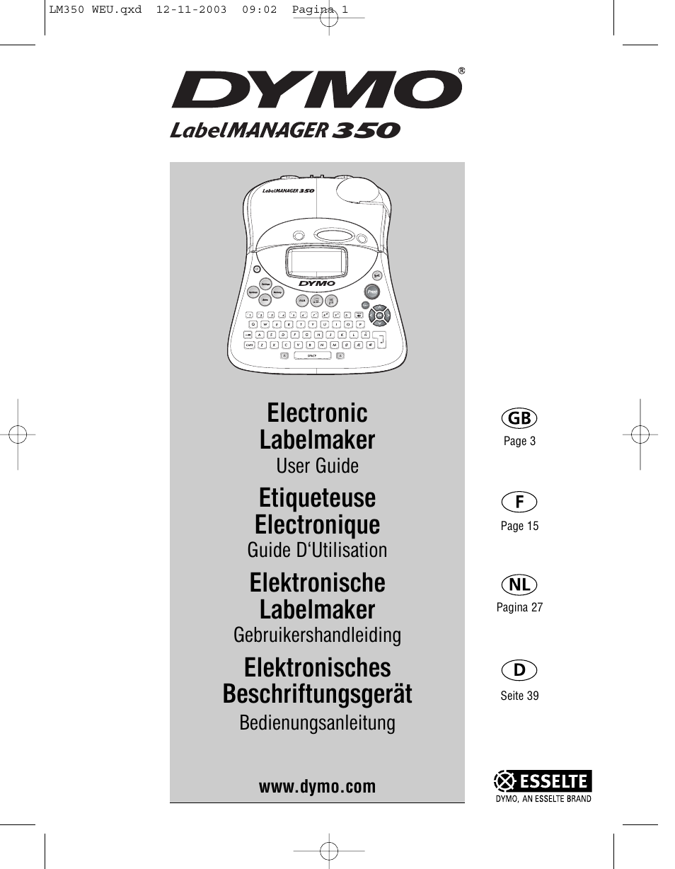 Dymo LabelManager 350 User Manual | 13 pages