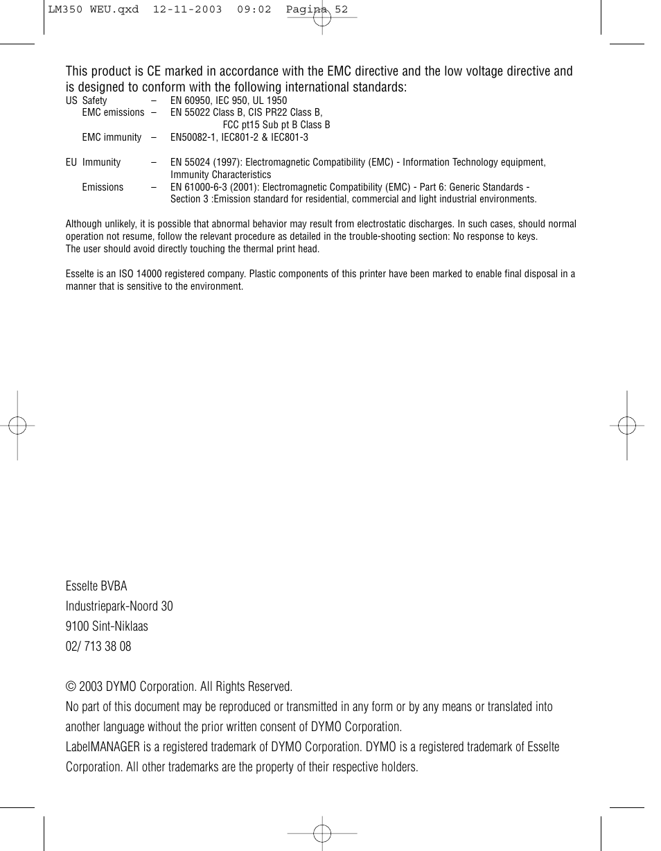 Dymo LabelManager 350 User Manual | Page 13 / 13