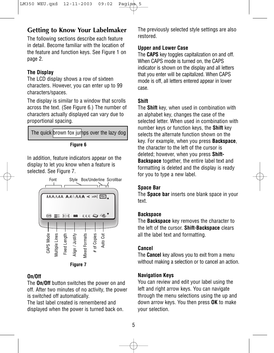 Getting to know your labelmaker | Dymo LabelManager 350 User Manual | Page 5 / 13