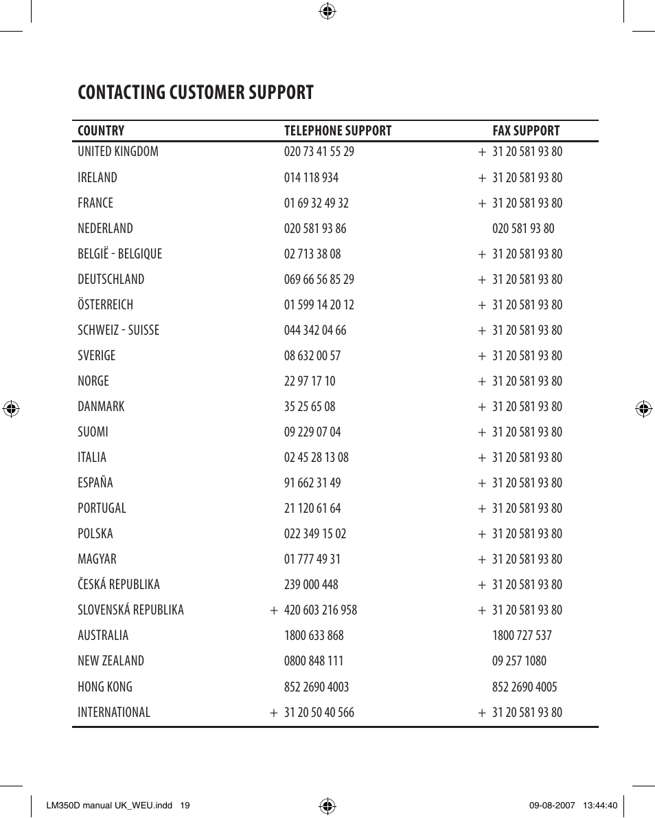 Contacting customer support | Dymo LabelManager 350D User Manual | Page 19 / 20