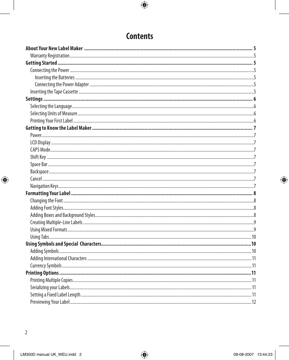 Dymo LabelManager 350D User Manual | Page 2 / 20