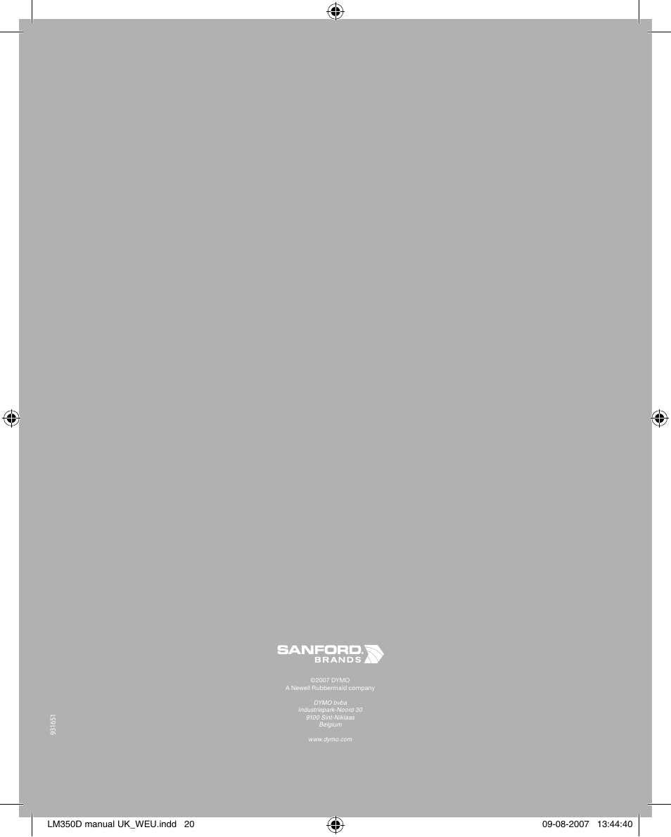 Dymo LabelManager 350D User Manual | Page 20 / 20