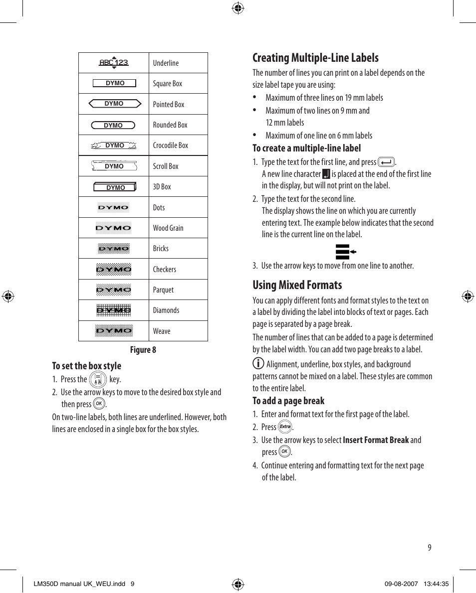 Creating multiple-line labels, Using mixed formats | Dymo LabelManager 350D User Manual | Page 9 / 20