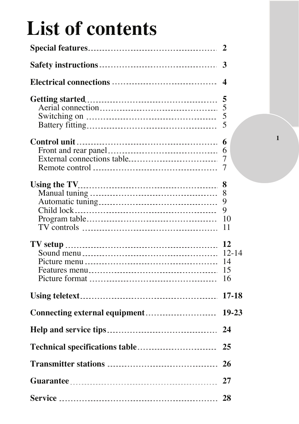 List of contents | Beko C7 User Manual | Page 2 / 30
