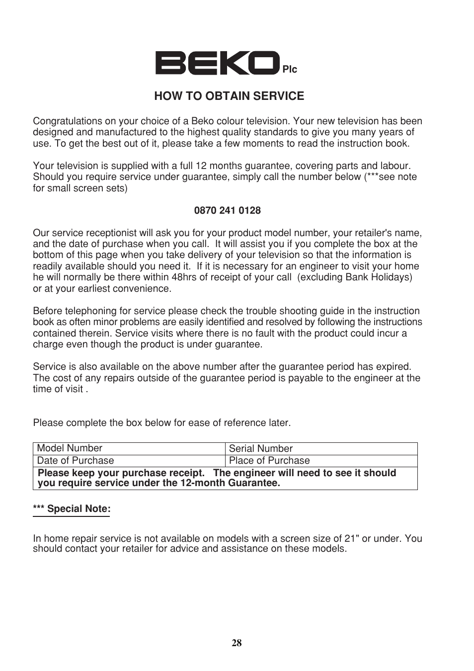 Beko C7 User Manual | Page 29 / 30