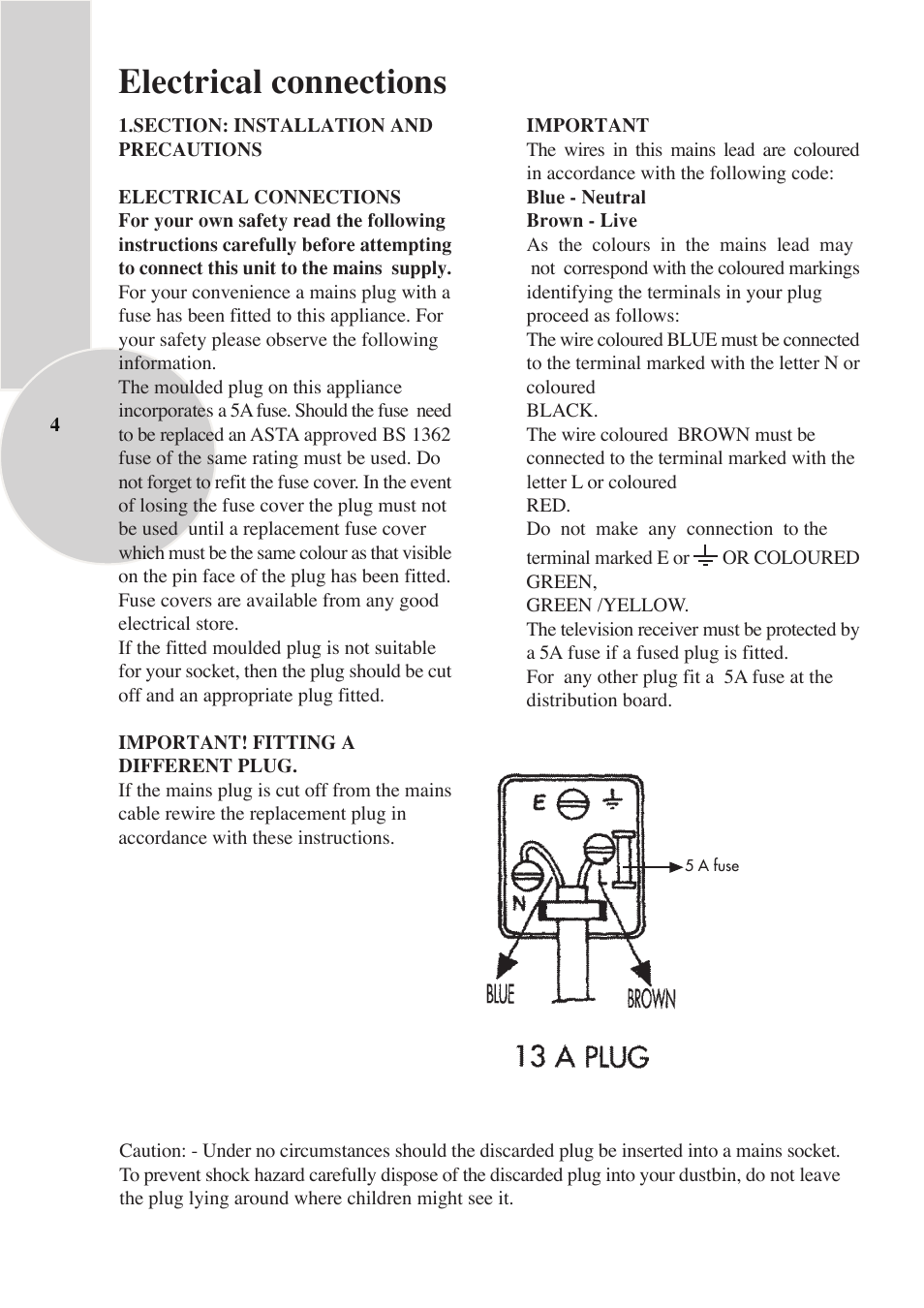 Electrical connections | Beko C7 User Manual | Page 5 / 30
