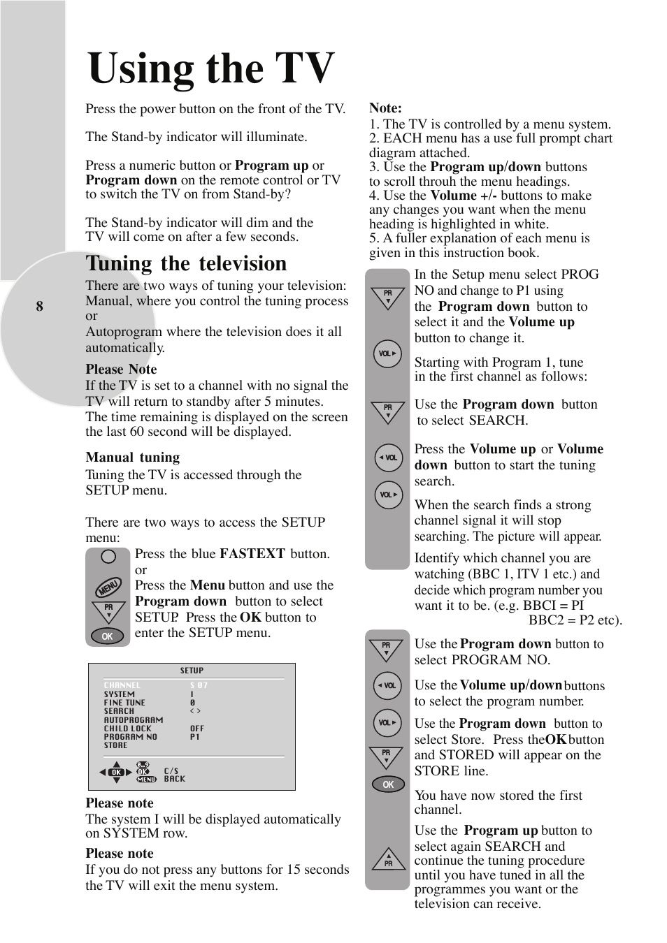 Using the tv, Tuning the television | Beko C7 User Manual | Page 9 / 30
