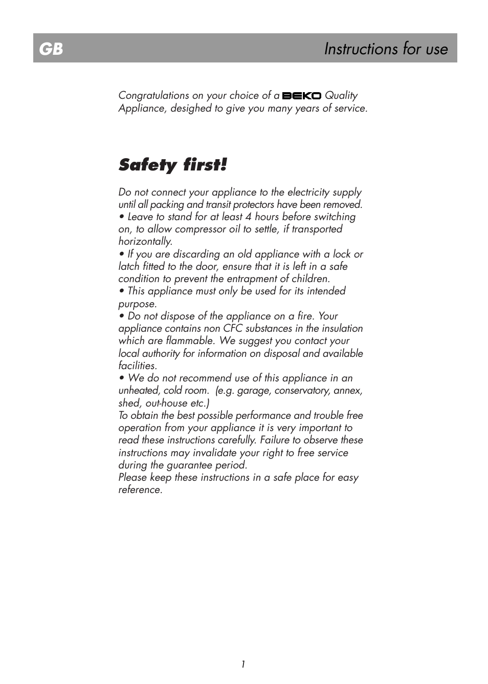 Instructions for use, Safety first | Beko BK 7641 T User Manual | Page 5 / 12