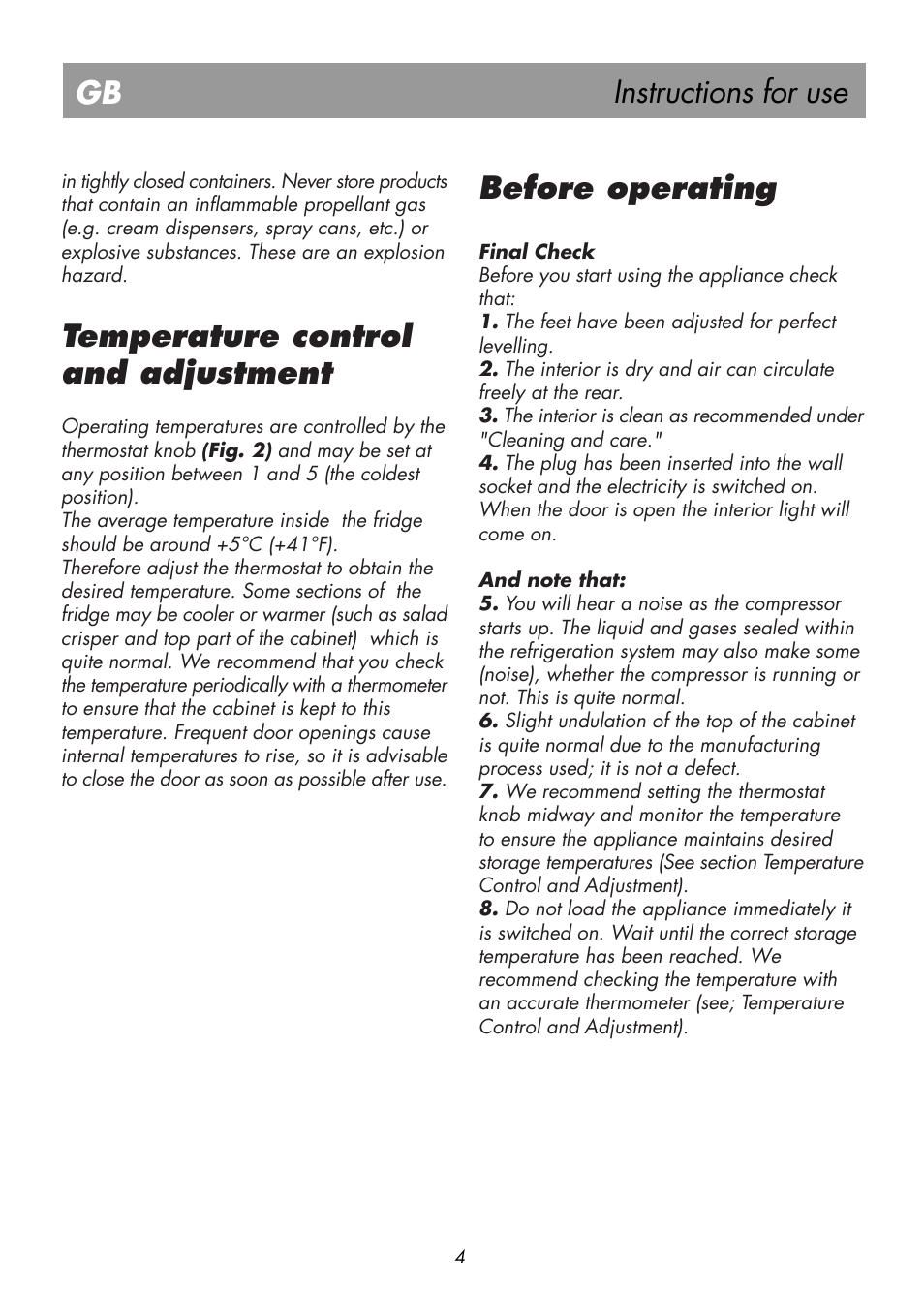 Instructions for use, Temperature control and adjustment, Before operating | Beko BK 7641 T User Manual | Page 8 / 12