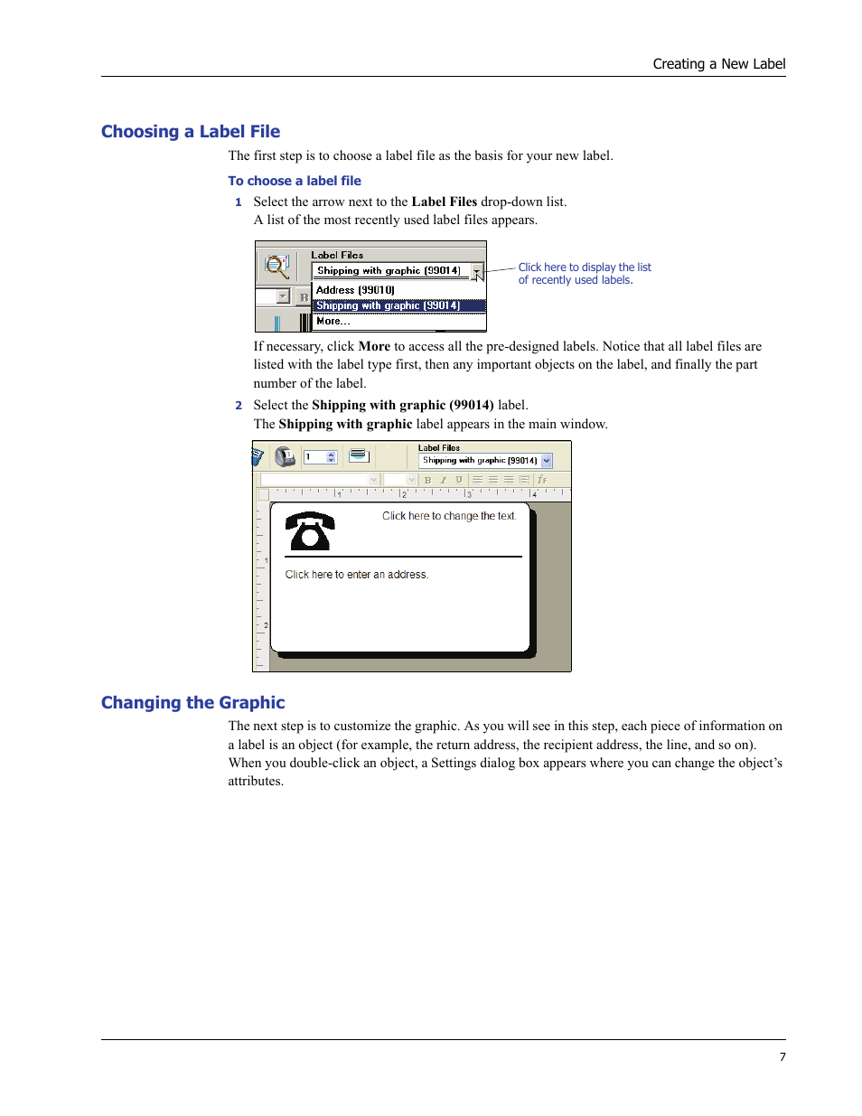 Choosing a label file, Changing the graphic | Dymo LabelWriter 400/400 Duo/400 Turbo/400 Twin Turbo User Manual | Page 11 / 64