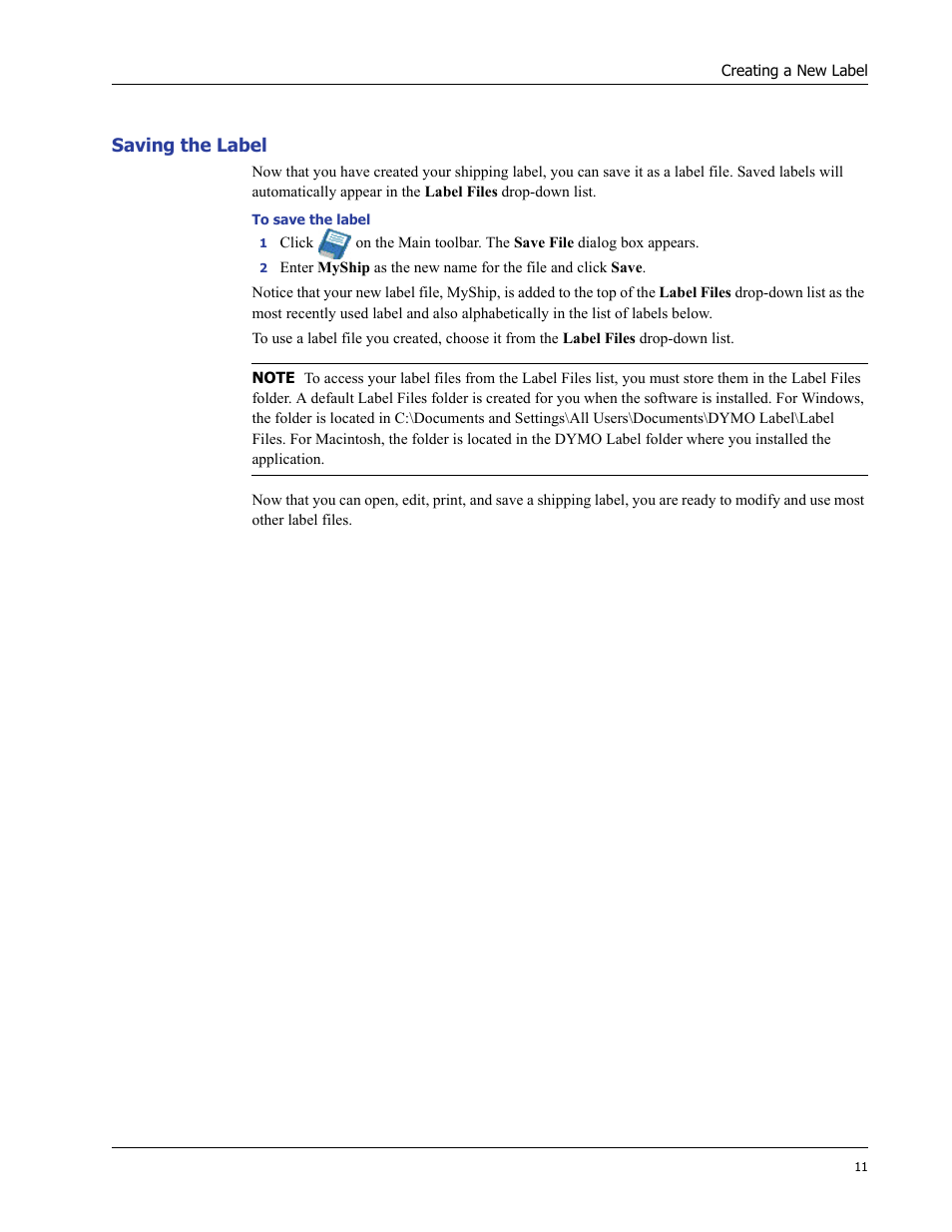 Saving the label | Dymo LabelWriter 400/400 Duo/400 Turbo/400 Twin Turbo User Manual | Page 15 / 64