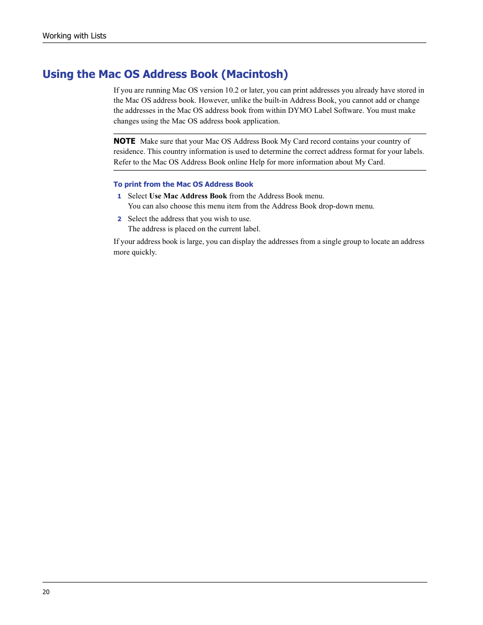 Using the mac os address book (macintosh) | Dymo LabelWriter 400/400 Duo/400 Turbo/400 Twin Turbo User Manual | Page 24 / 64