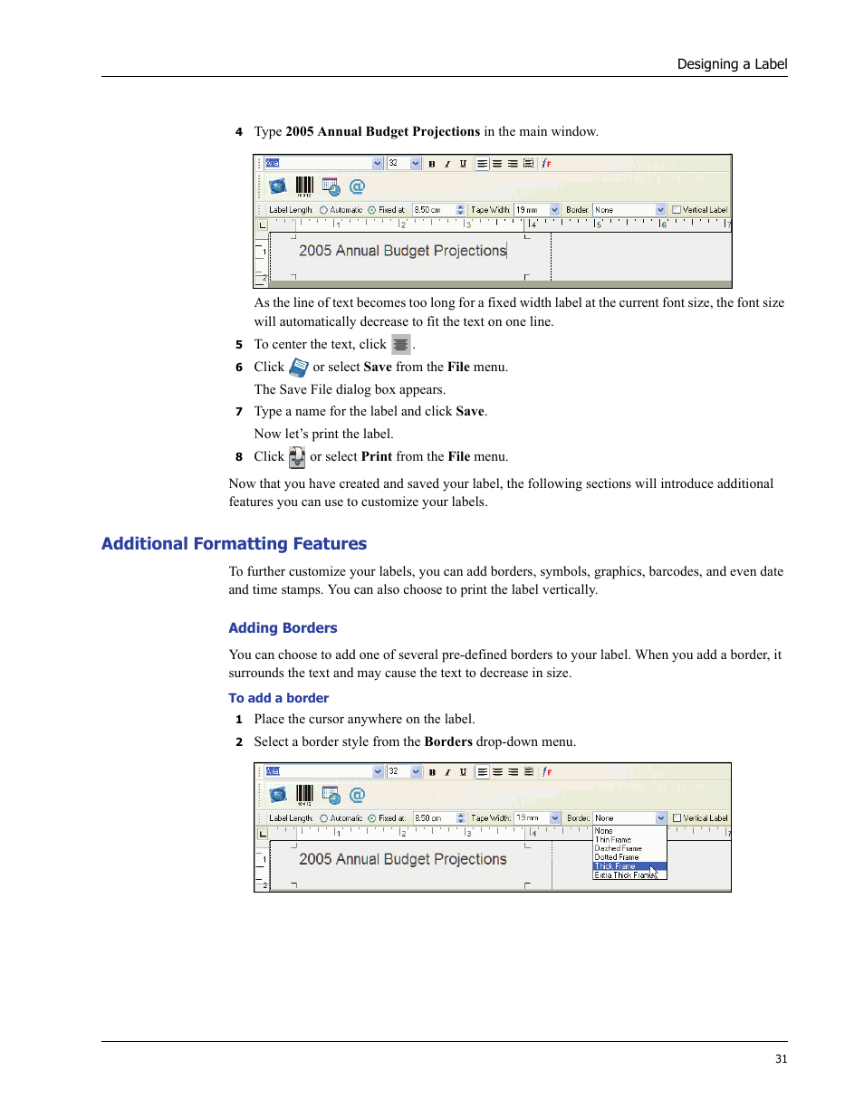 Additional formatting features | Dymo LabelWriter 400/400 Duo/400 Turbo/400 Twin Turbo User Manual | Page 35 / 64