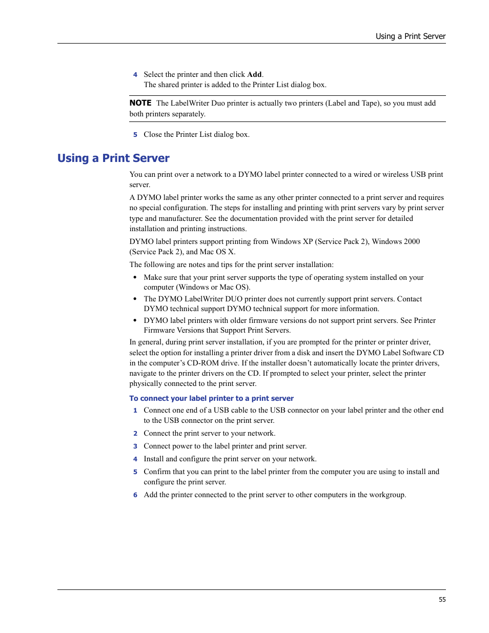 Using a print server | Dymo LabelWriter 400/400 Duo/400 Turbo/400 Twin Turbo User Manual | Page 59 / 64