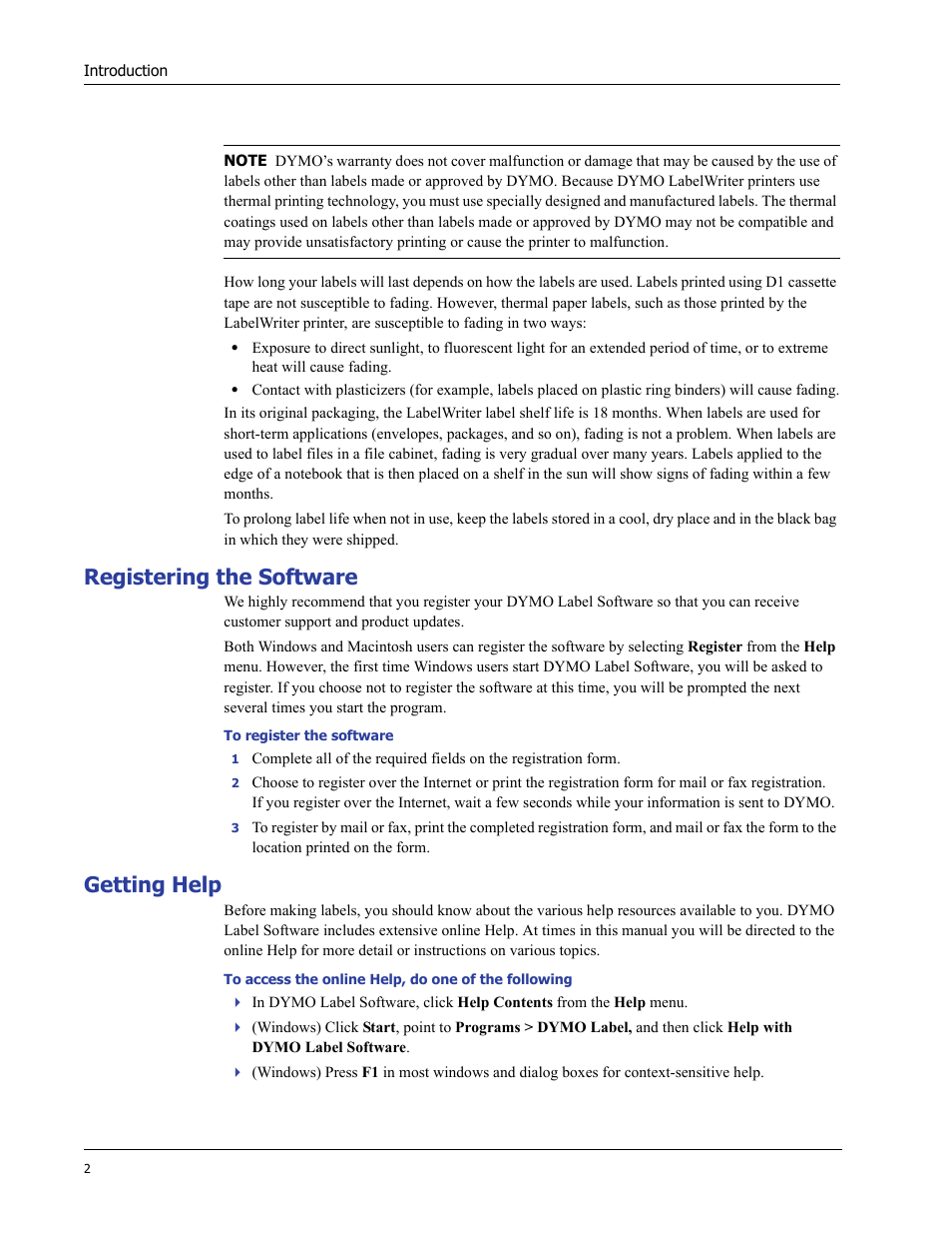 Registering the software, Getting help | Dymo LabelWriter 400/400 Duo/400 Turbo/400 Twin Turbo User Manual | Page 6 / 64