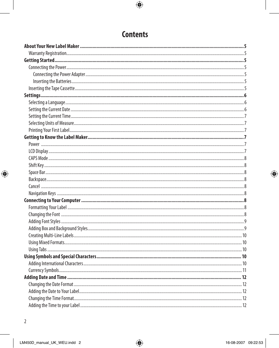 Dymo LabelManager 450D User Manual User Manual | Page 2 / 20