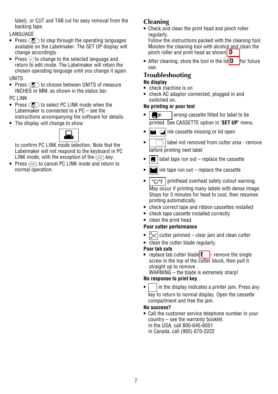 Cleaning, Troubleshooting | Dymo LabelManager 9000 User Manual | Page 6 / 6