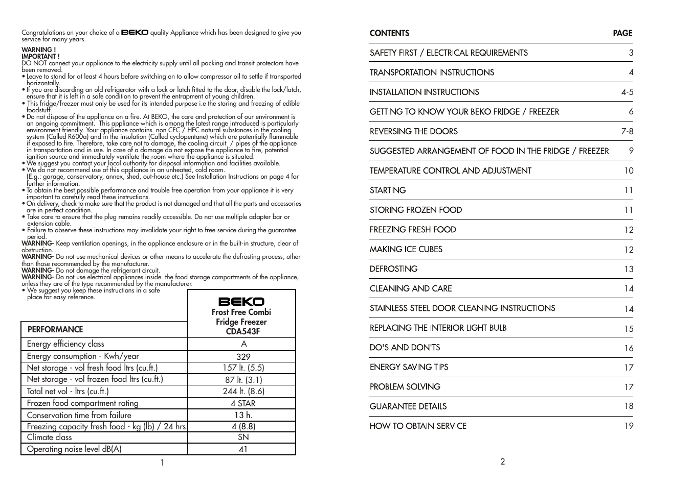 Beko CDA543F User Manual | Page 2 / 11