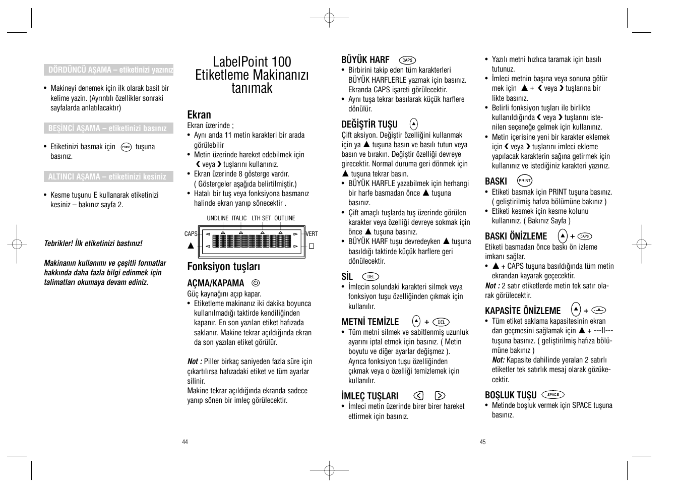 Labelpoint 100 etiketleme makinanızı tanımak | Dymo LabelPoint 100 User Manual | Page 23 / 26