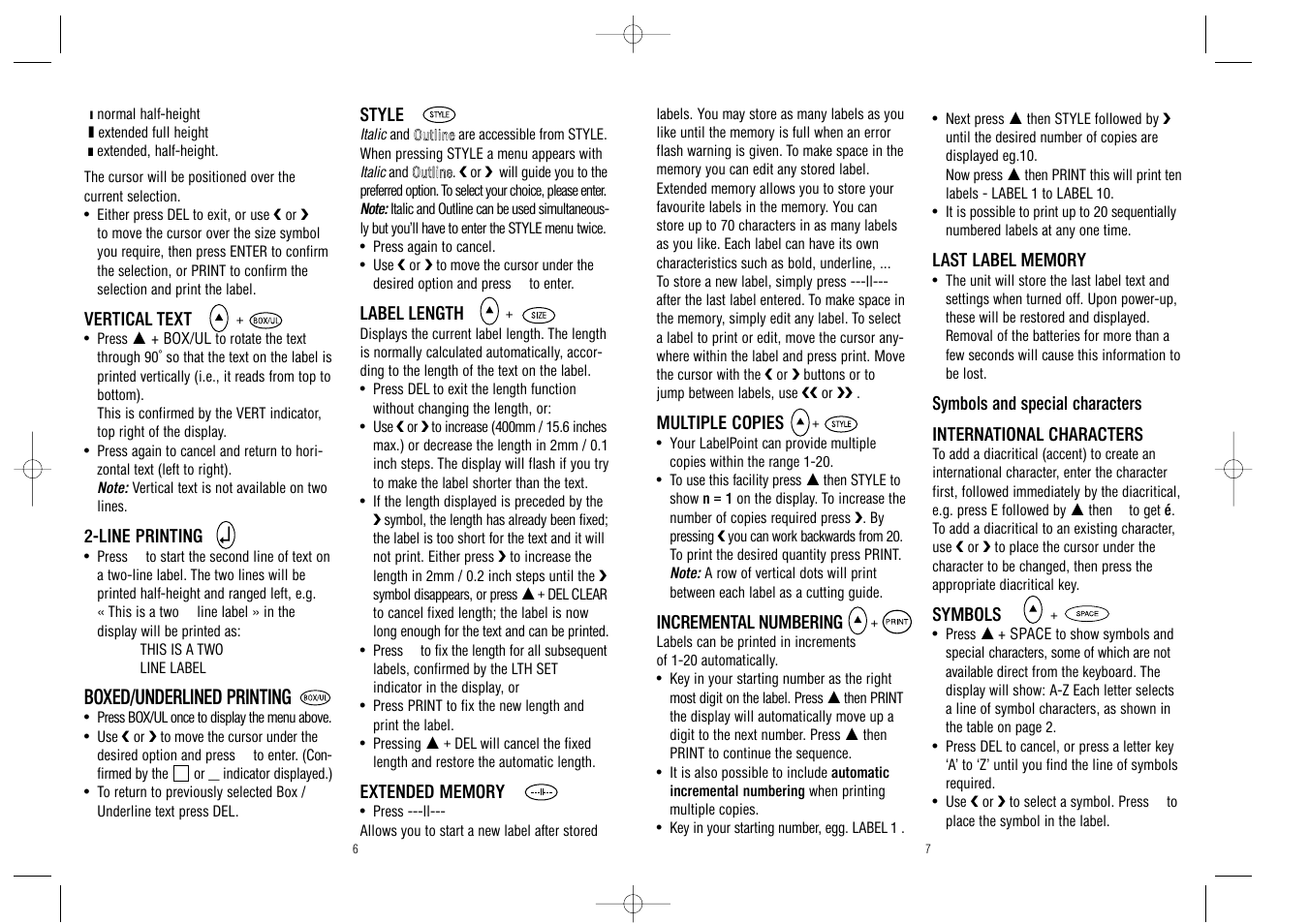 Boxed/underlined printing | Dymo LabelPoint 100 User Manual | Page 4 / 26