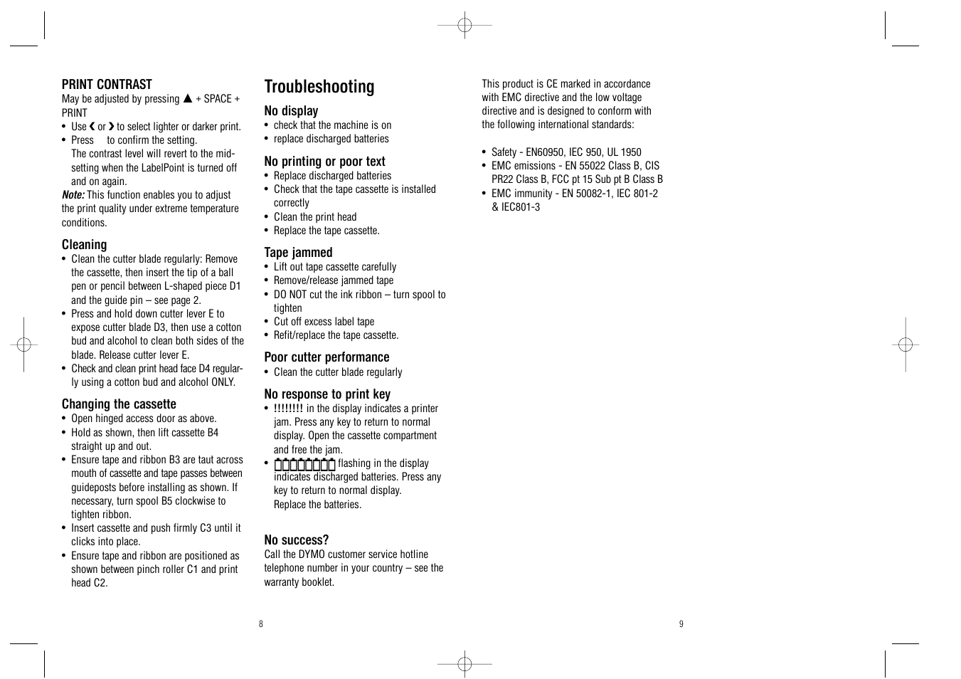 Troubleshooting | Dymo LabelPoint 100 User Manual | Page 5 / 26