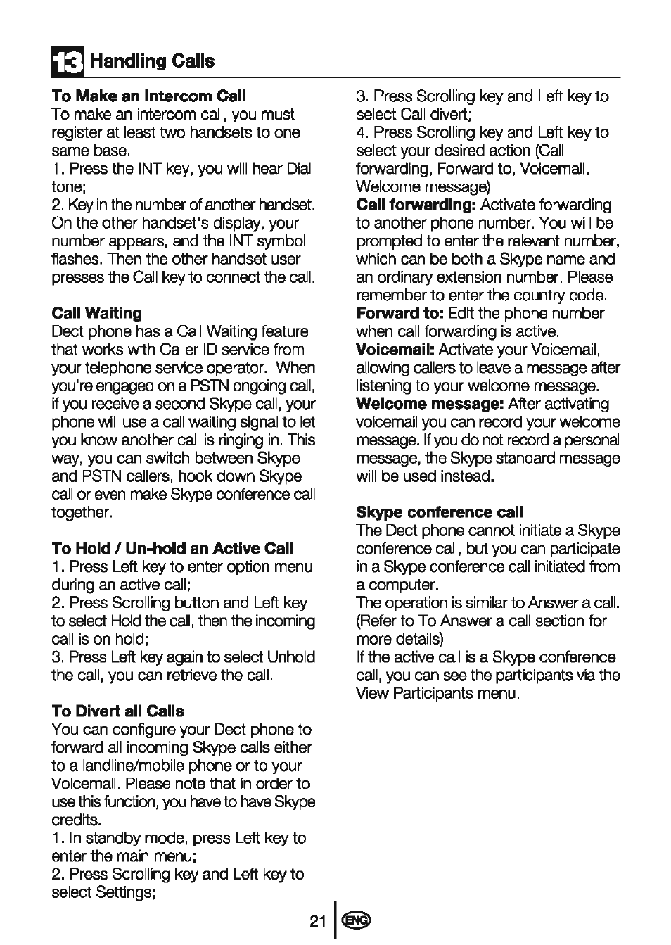 Handling calls | Beko BD-610 User Manual | Page 23 / 26