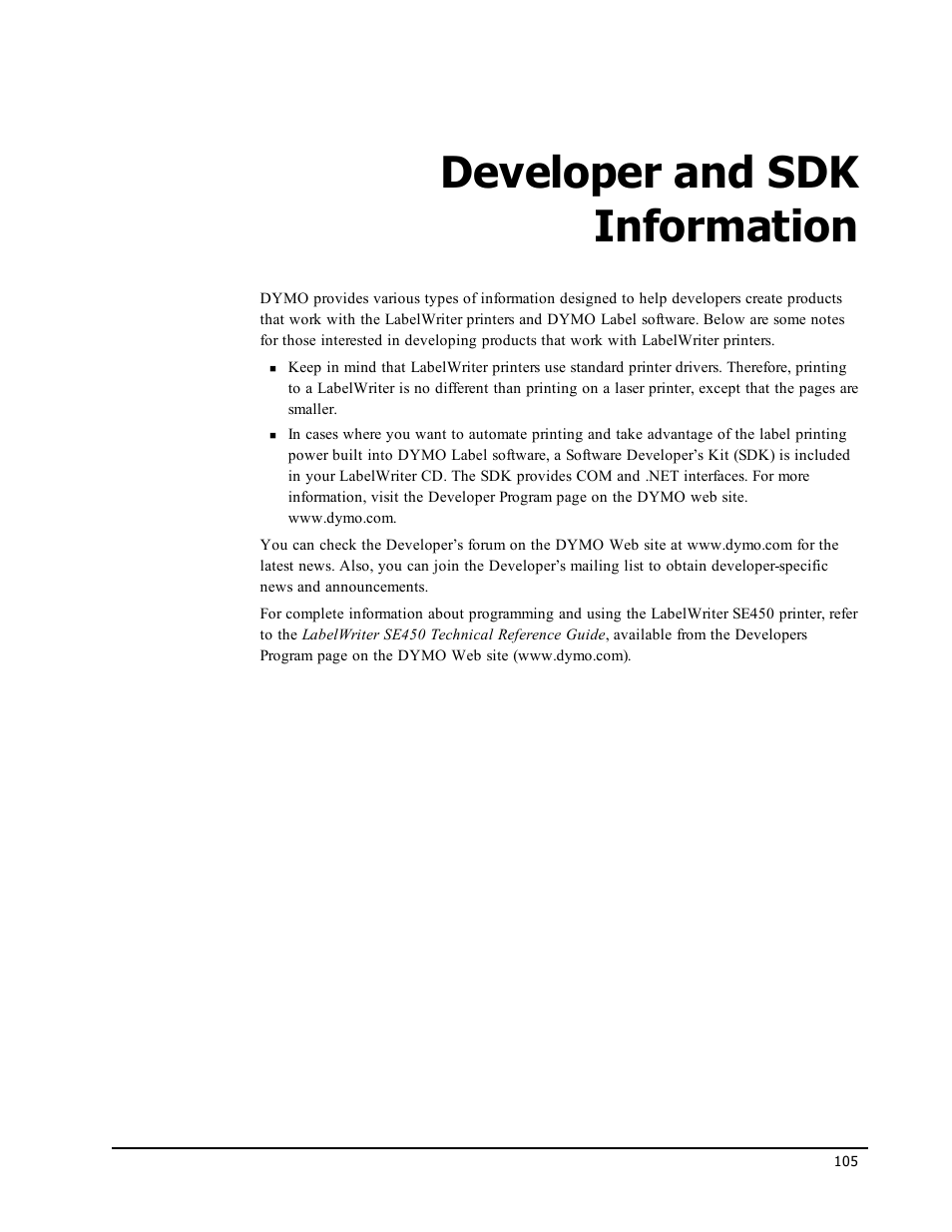 Developer and sdk information | Dymo LabelWriter 300,310,320,330 DLS 8 User Manual | Page 113 / 122