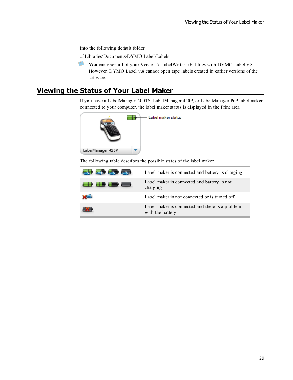 Viewing the status of your label maker | Dymo LabelWriter 300,310,320,330 DLS 8 User Manual | Page 37 / 122