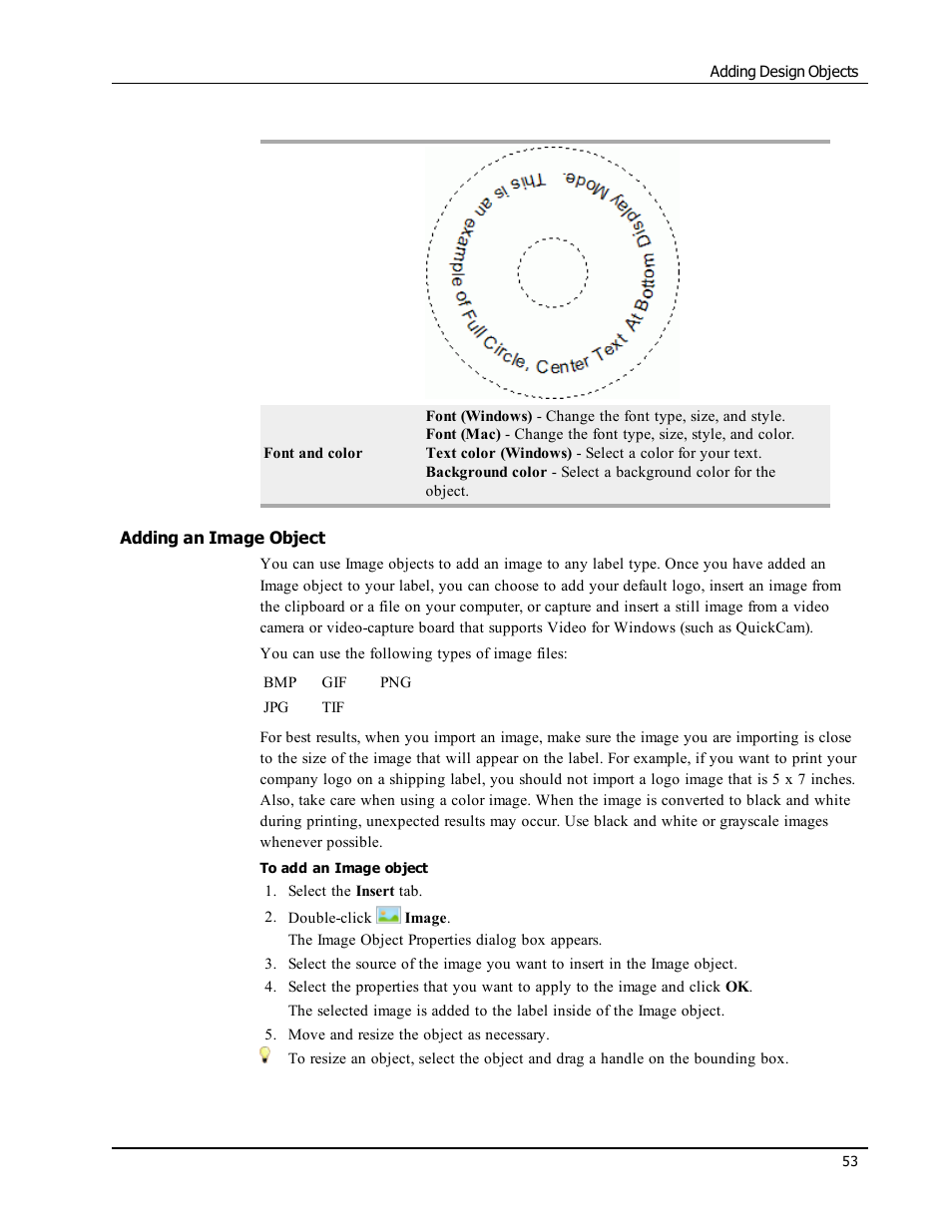 Adding an image object, Image | Dymo LabelWriter 300,310,320,330 DLS 8 User Manual | Page 61 / 122