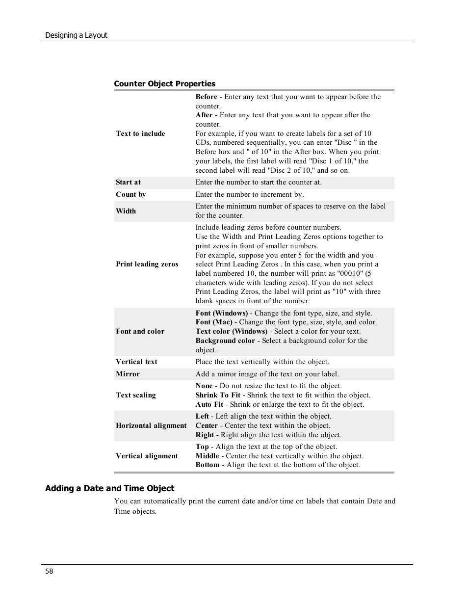 Adding a date and time object, Date and time | Dymo LabelWriter 300,310,320,330 DLS 8 User Manual | Page 66 / 122