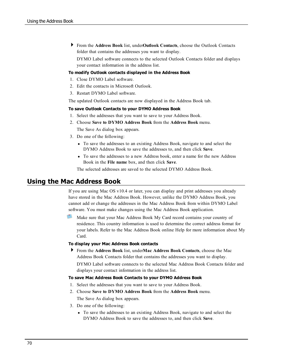 Using the mac address book | Dymo LabelWriter 300,310,320,330 DLS 8 User Manual | Page 78 / 122