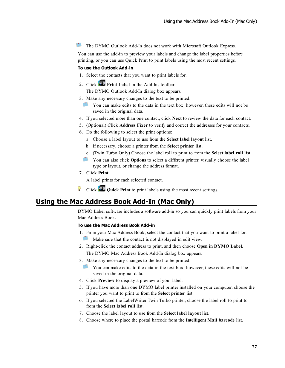 Using the mac address book add-in (mac only) | Dymo LabelWriter 300,310,320,330 DLS 8 User Manual | Page 85 / 122