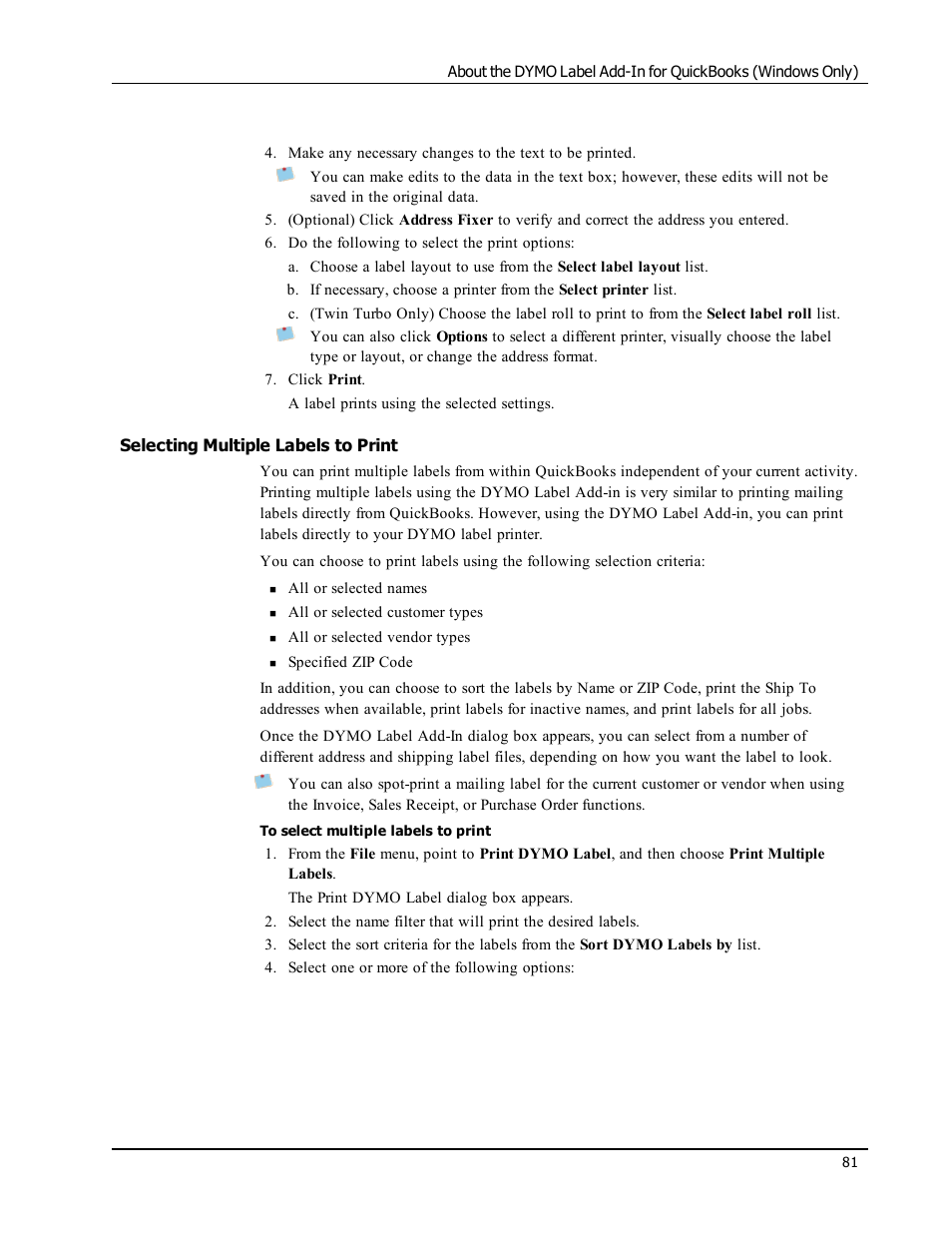 Selecting multiple labels to print, Select | Dymo LabelWriter 300,310,320,330 DLS 8 User Manual | Page 89 / 122