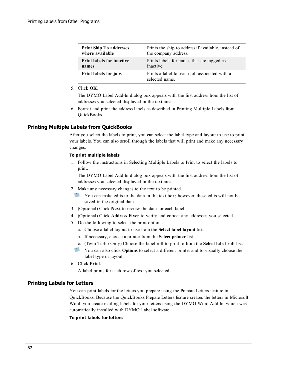 Printing multiple labels from quickbooks, Printing labels for letters, Print multiple mailing labels | Print mailing labels for letters | Dymo LabelWriter 300,310,320,330 DLS 8 User Manual | Page 90 / 122