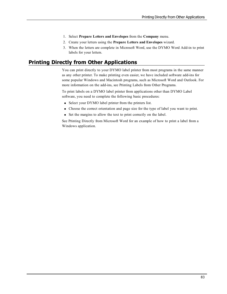 Printing directly from other applications | Dymo LabelWriter 300,310,320,330 DLS 8 User Manual | Page 91 / 122