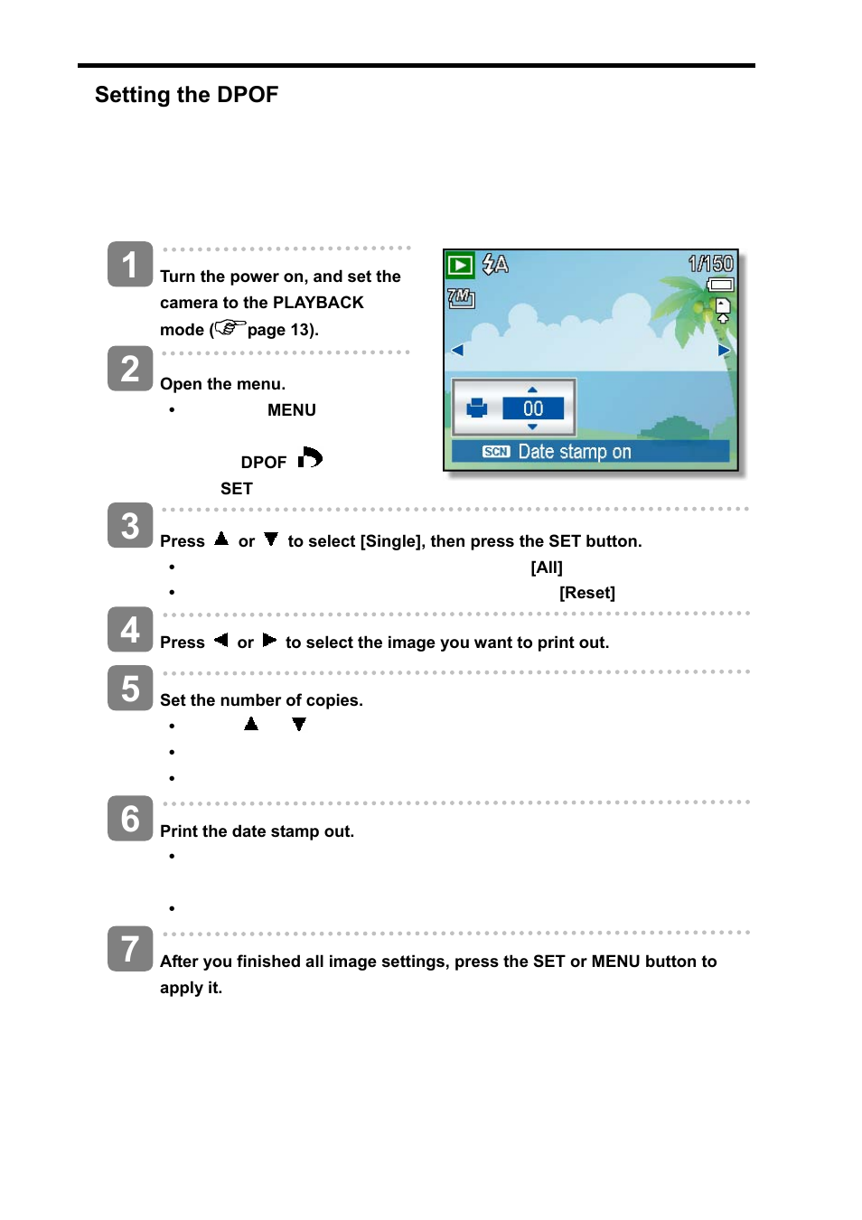Setting the dpof | Beko BDK 870 User Manual | Page 50 / 62