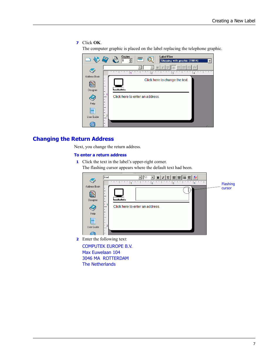 Changing the return address | Dymo LabelWriter EL60 User Manual | Page 11 / 38