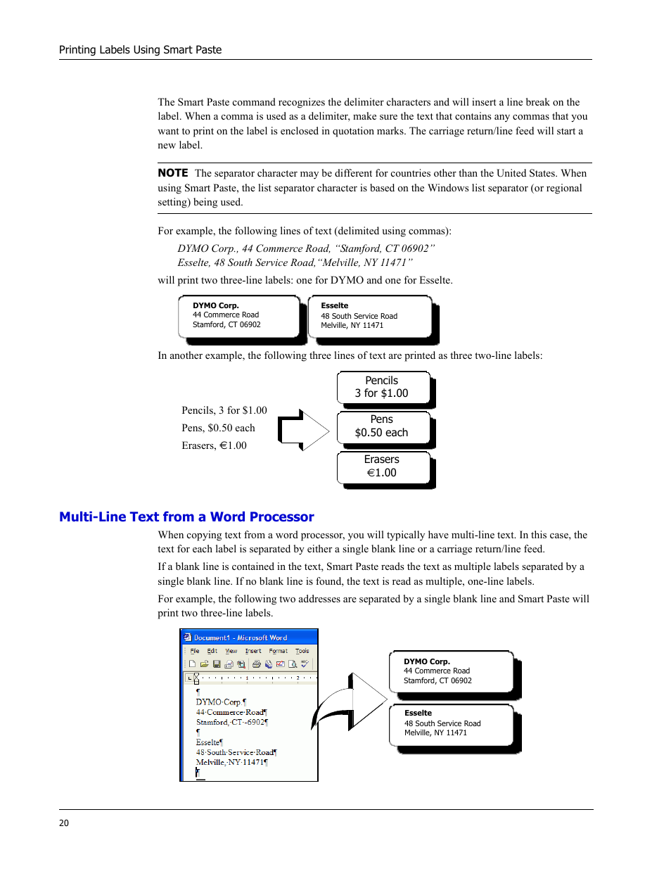 Multi-line text from a word processor | Dymo LabelWriter EL60 User Manual | Page 24 / 38