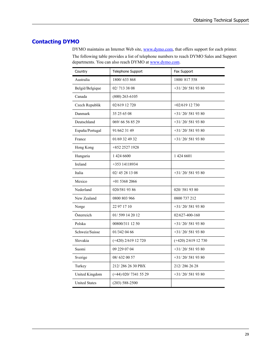 Contacting dymo | Dymo LabelWriter EL60 User Manual | Page 33 / 38