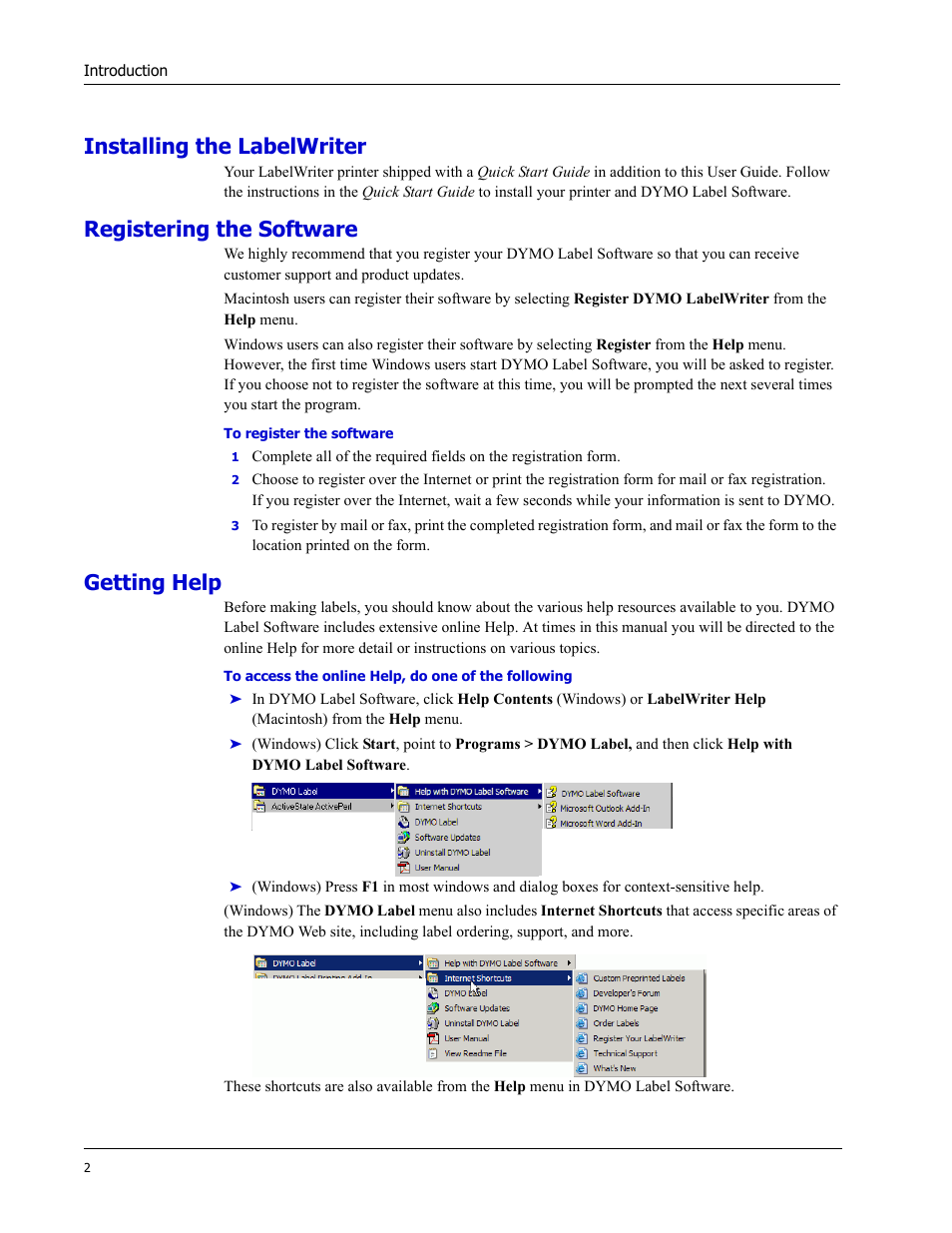 Installing the labelwriter, Registering the software, Getting help | Dymo LabelWriter EL60 User Manual | Page 6 / 38