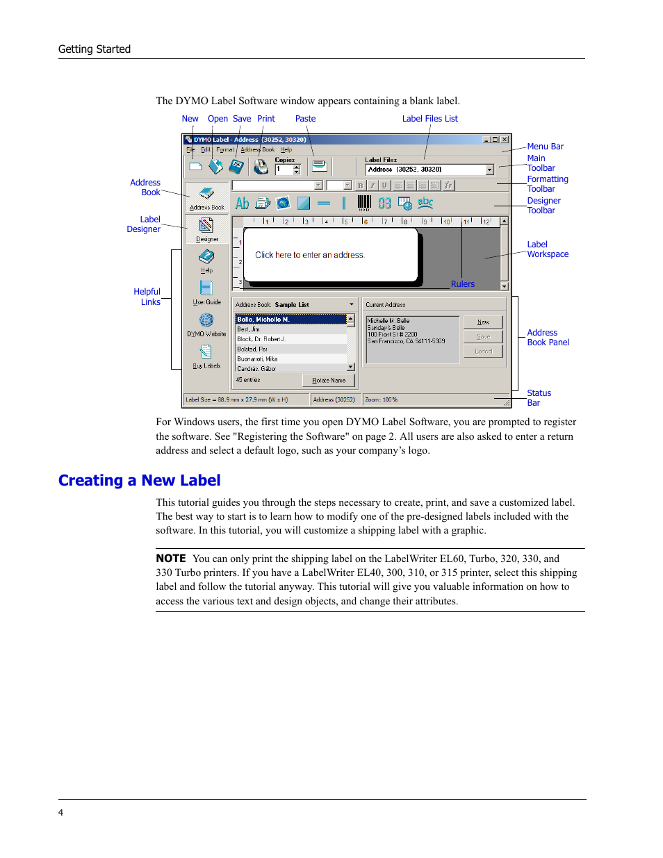 Creating a new label | Dymo LabelWriter EL60 User Manual | Page 8 / 38