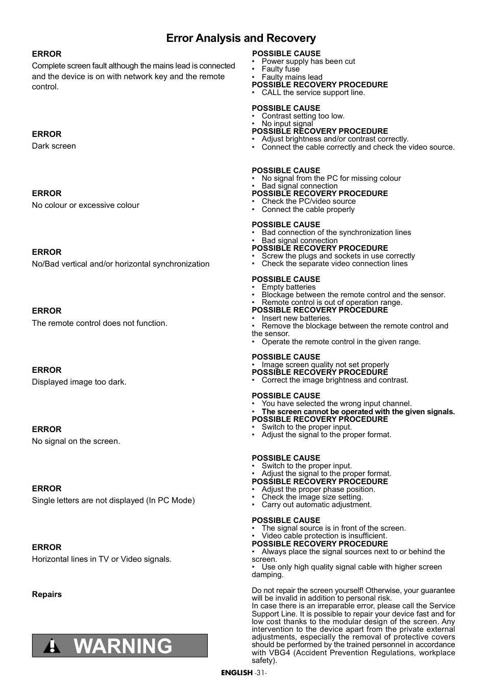 Teletext, List of contents, Start | Important considerations to follow, Product description, External equipment connection, Panel connections, Performing the initial power-on settings, Attention, Warning | Beko Plasma TV User Manual | Page 29 / 31