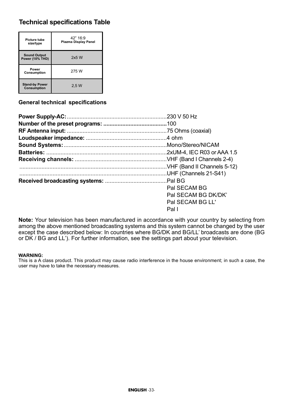 Teletext, List of contents, Start | Important considerations to follow, Product description, External equipment connection, Panel connections, Performing the initial power-on settings, Attention, Tv controls | Beko Plasma TV User Manual | Page 31 / 31