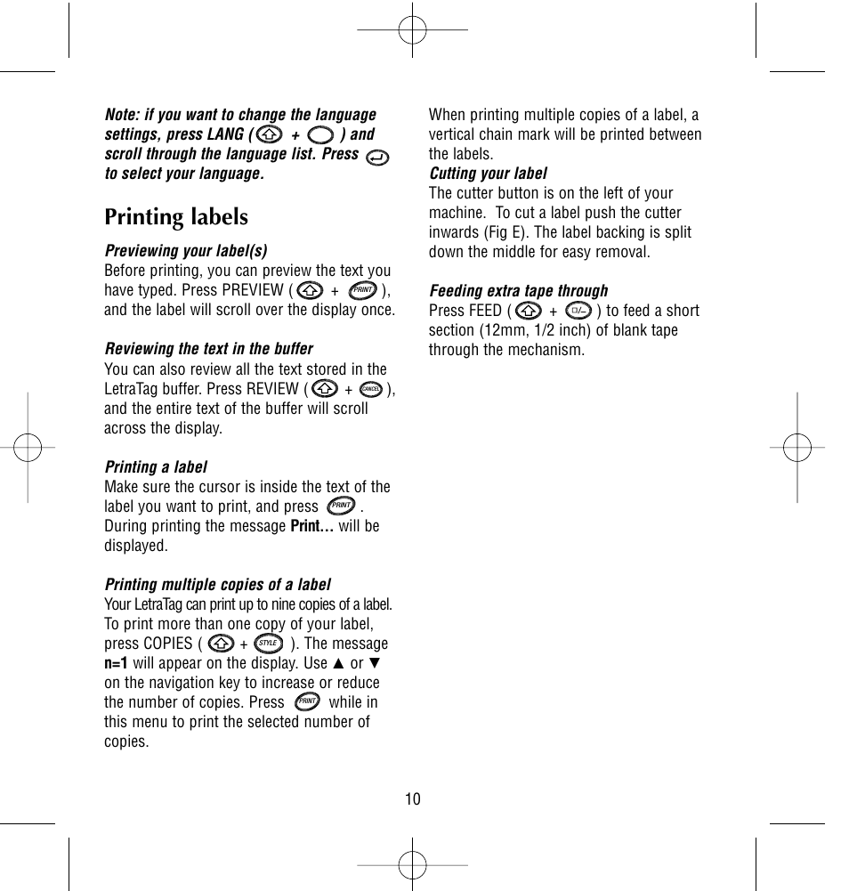 Printing labels | Dymo LetraTag QX50 User Manual | Page 10 / 44