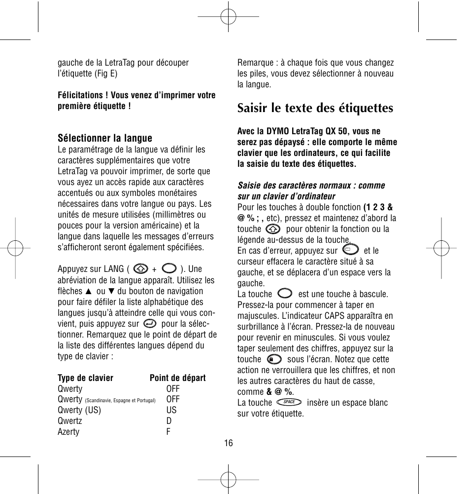 Saisir le texte des étiquettes | Dymo LetraTag QX50 User Manual | Page 16 / 44